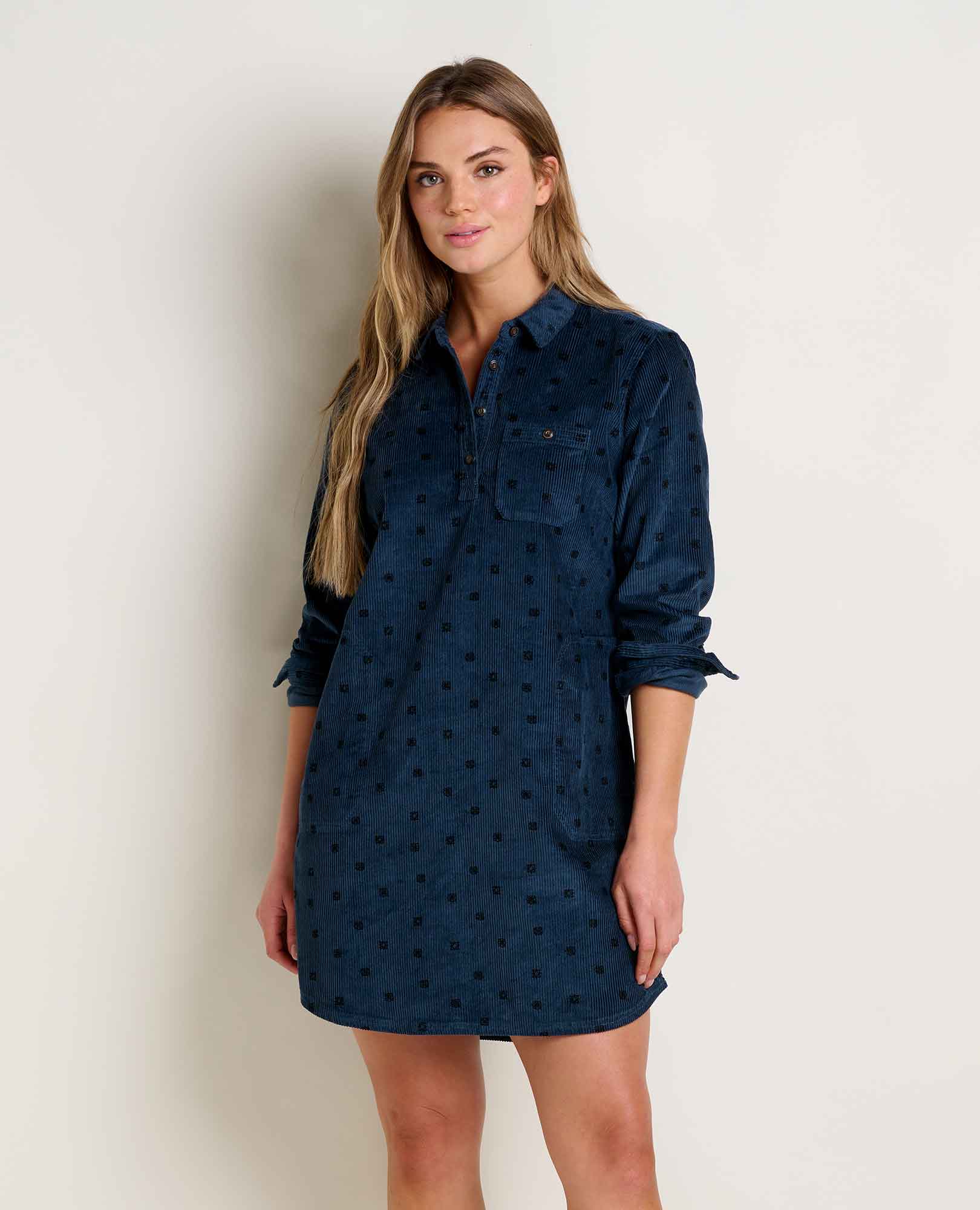 Toad & Co Cascadia Popover Long Sleeve Dress - Midnight Geo Print - XS Toad & Co Cascadia Popover Long Sleeve Dress - Midnight Geo Print - XS