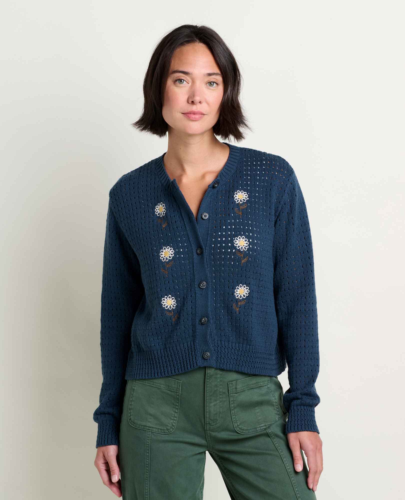 Bianca Embroidered Cardigan | Floral Pointelle Recycled Cotton