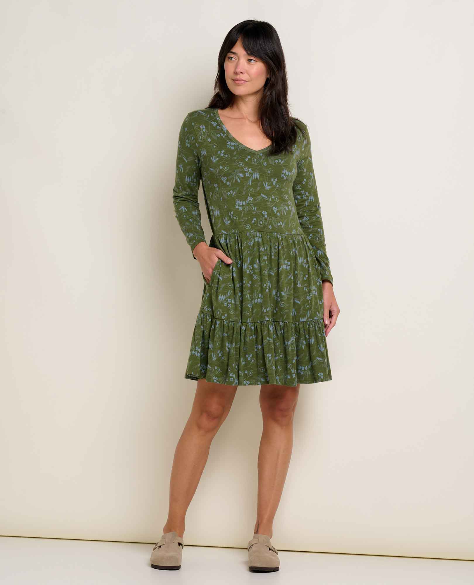 Toad & Co Marley Tiered Long Sleeve Dress - Chive Sketch Print - XS Toad & Co Marley Tiered Long Sleeve Dress - Chive Sketch Print - XS