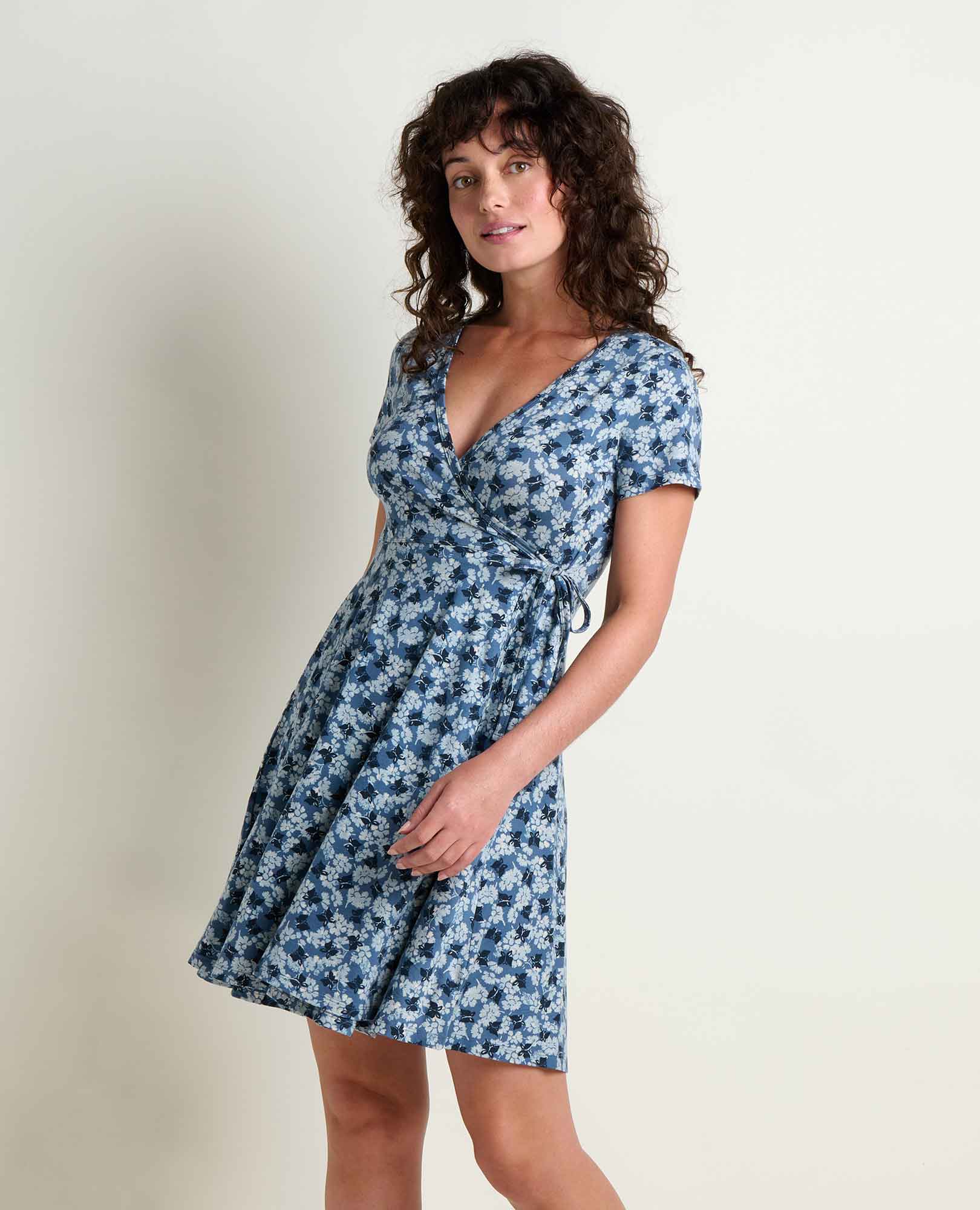 freesia formal dress product info and reviews Women's Wrap Short Sleeve Pacific Blue Print / L formal champagne dress