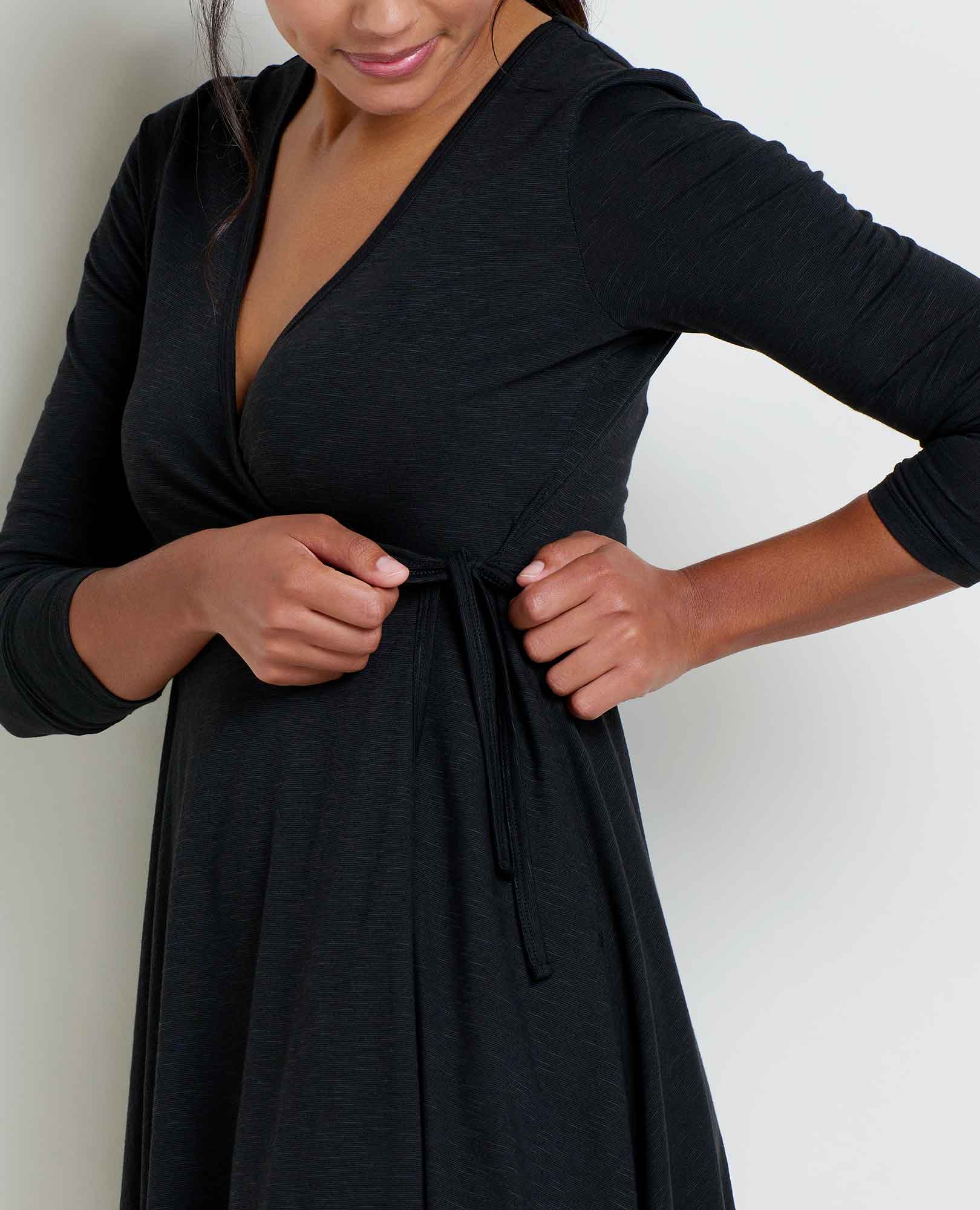 Toad&Co Women's Freesia Long-Sleeve Wrap Dress Black M Toad&Co Women's Freesia Long-Sleeve Wrap Dress Black M