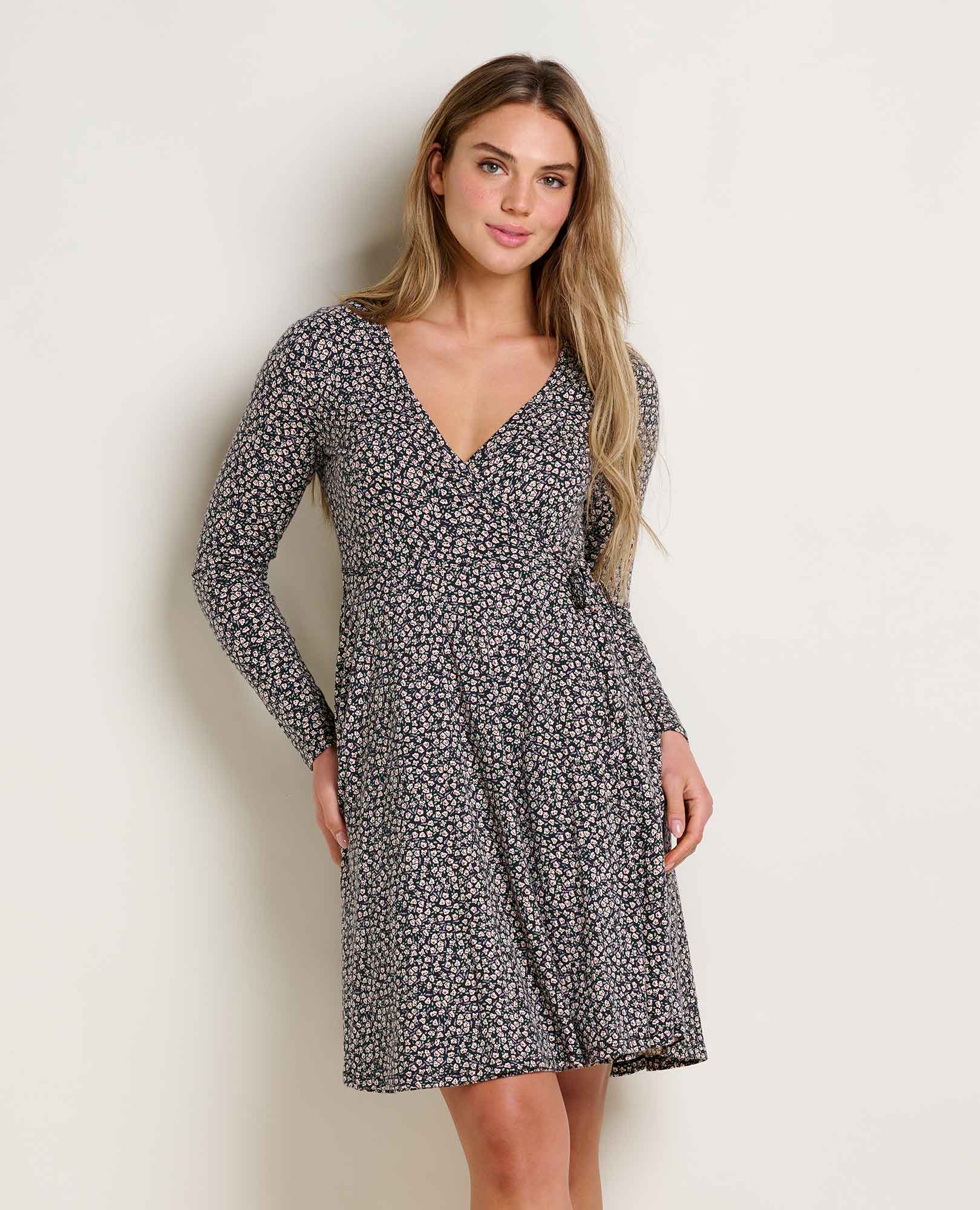 Freesia Long Sleeve Wrap Dress Salt Ditsy Print / S