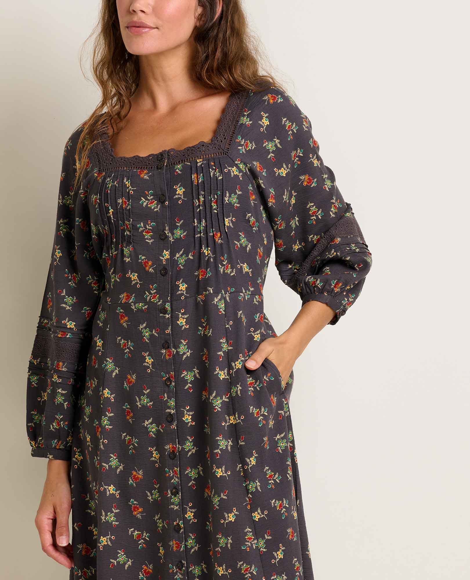 Toad & Co Manzana Square Neck Long Sleeve Dress - Soot Graphic Print Toad & Co Manzana Square Neck Long Sleeve Dress - Soot Graphic Print