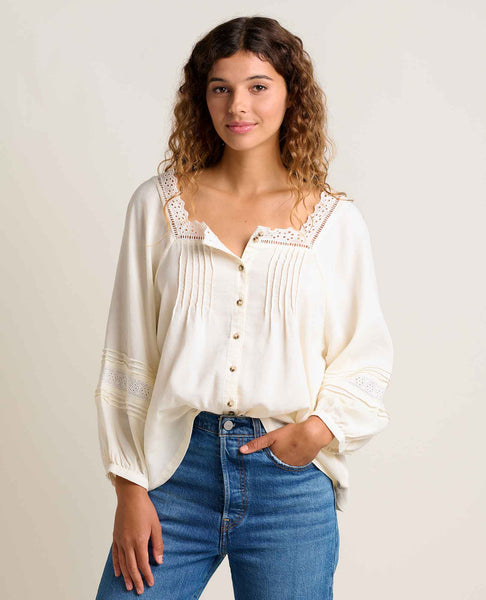 French Toast Girls Long Sleeve Peasant Top With Lace Up Neck | C Cotton Boho Blouse