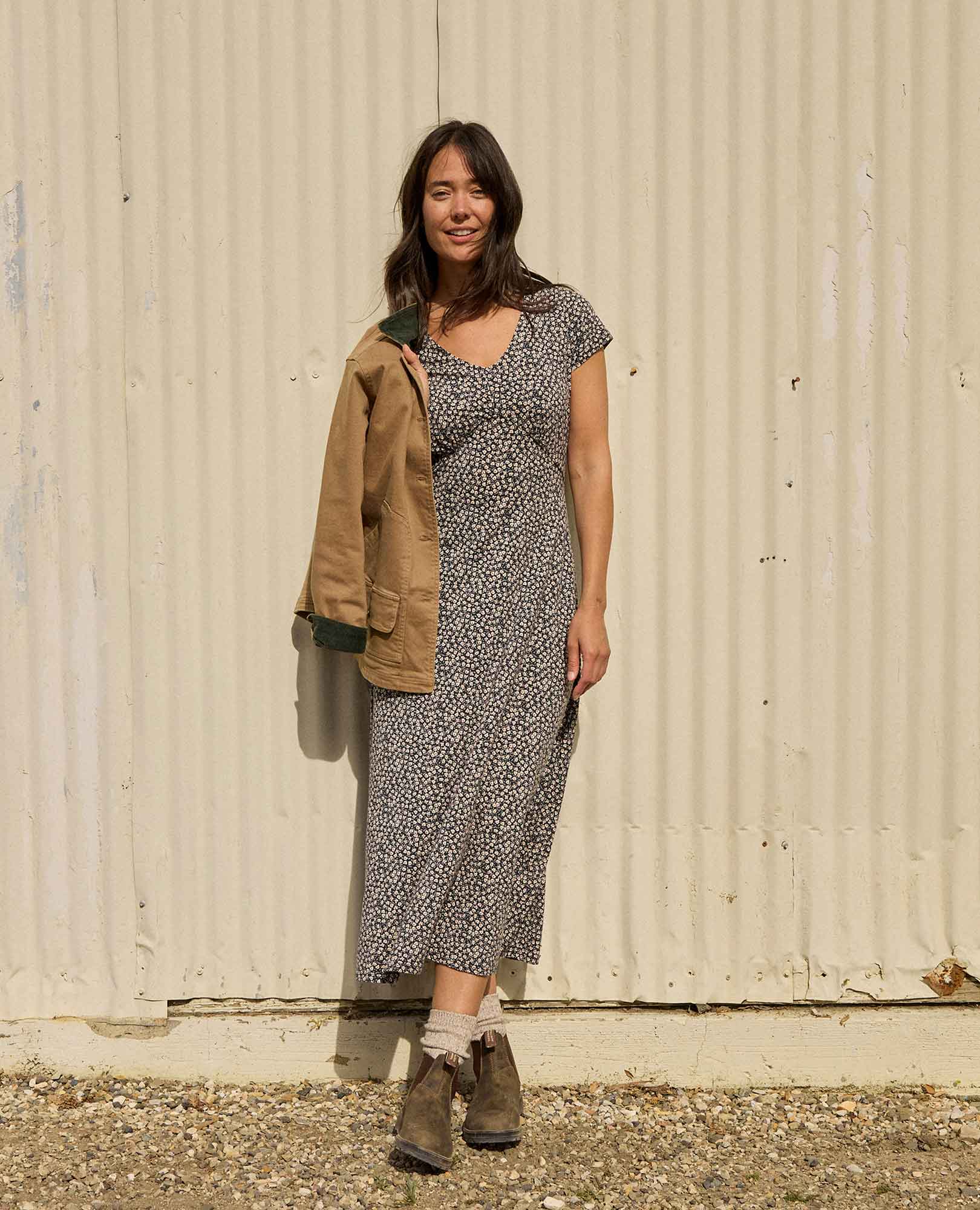 Rose Short Sleeve V-Neck Midi Dress | Soft with Stretch Toad&Co Rose Short Sleeve V-Neck Midi Dress | Soft with Stretch Toad&Co