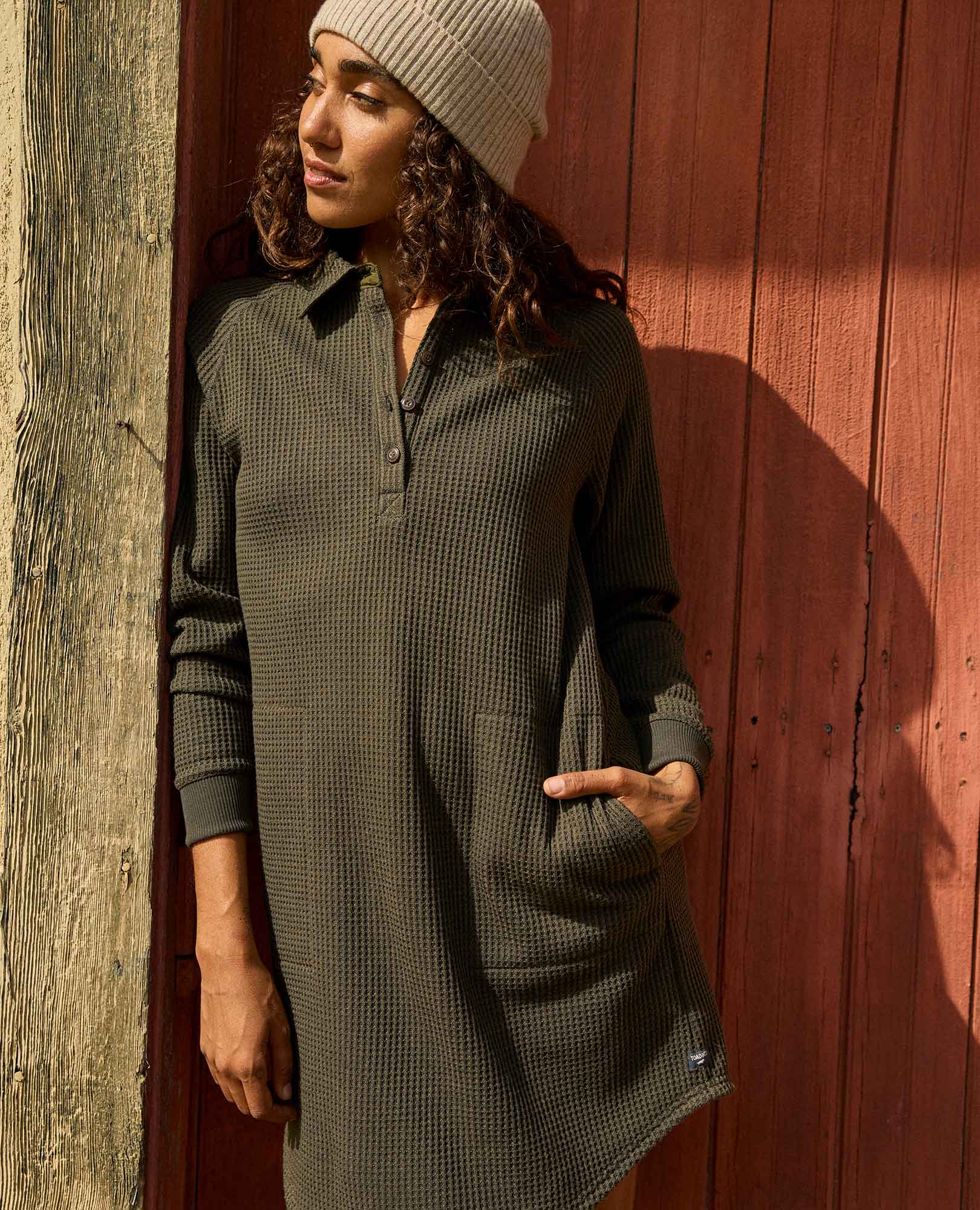 Toad & Co Bitterroot Long Sleeve Dress - Olive - MD Toad & Co Bitterroot Long Sleeve Dress - Olive - MD