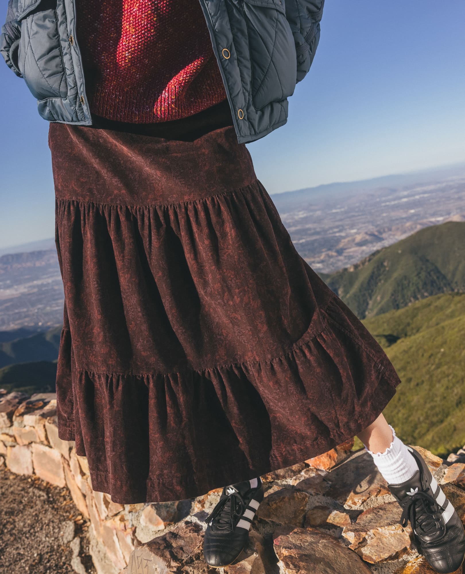 Cattail Corduroy Tiered Midi Skirt