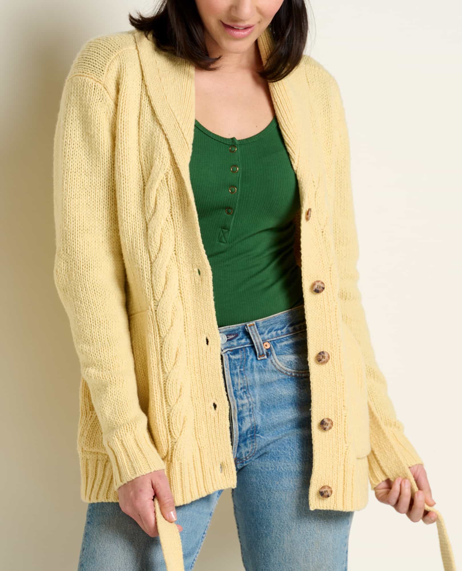 CLANE STRIPE CABLE HALF SLEEVE CARDIGAN-