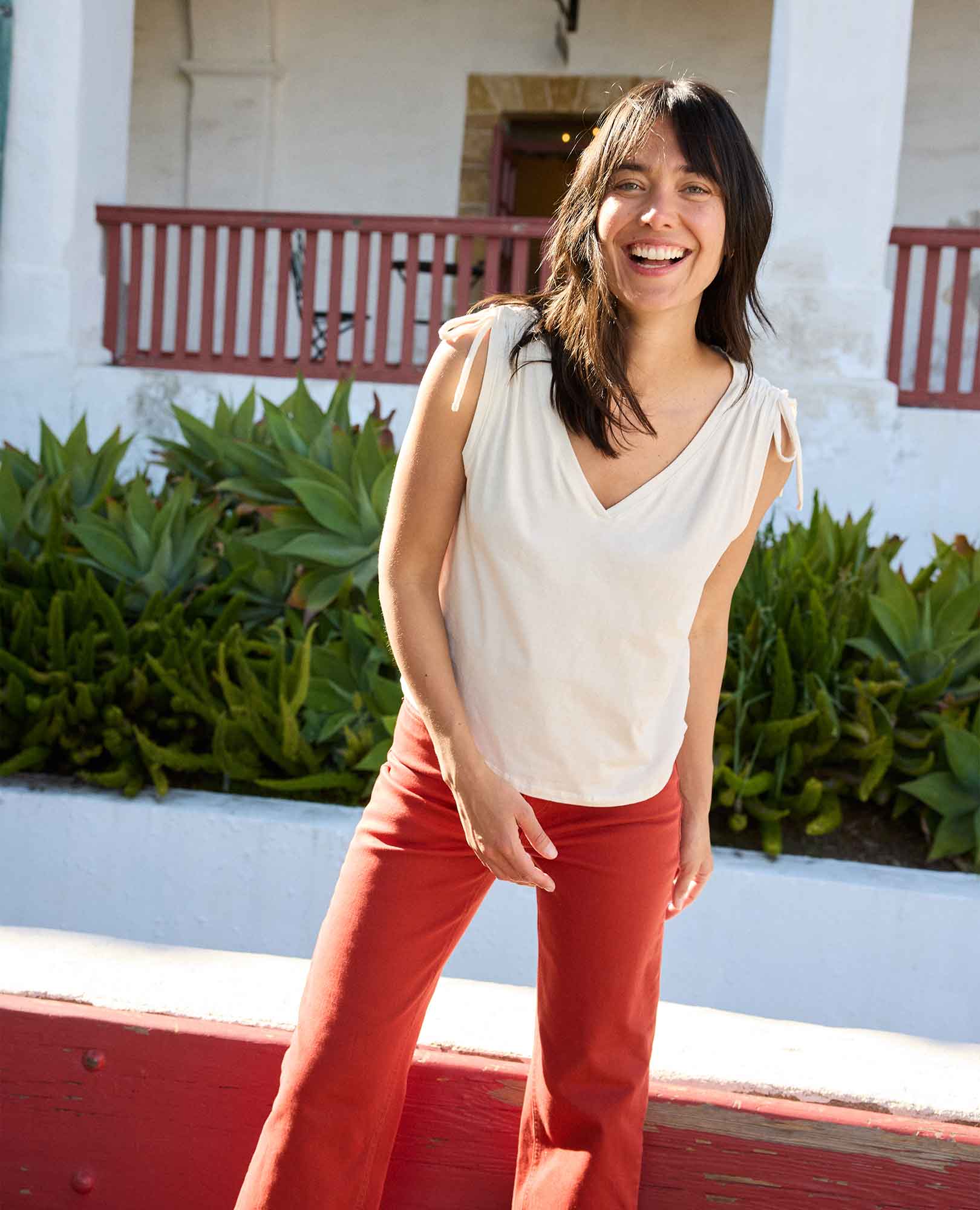 conn HOLE TANK TOP ブラウン Anza Cinch V-Neck Tank Top | Organic Cotton | Toad&Co