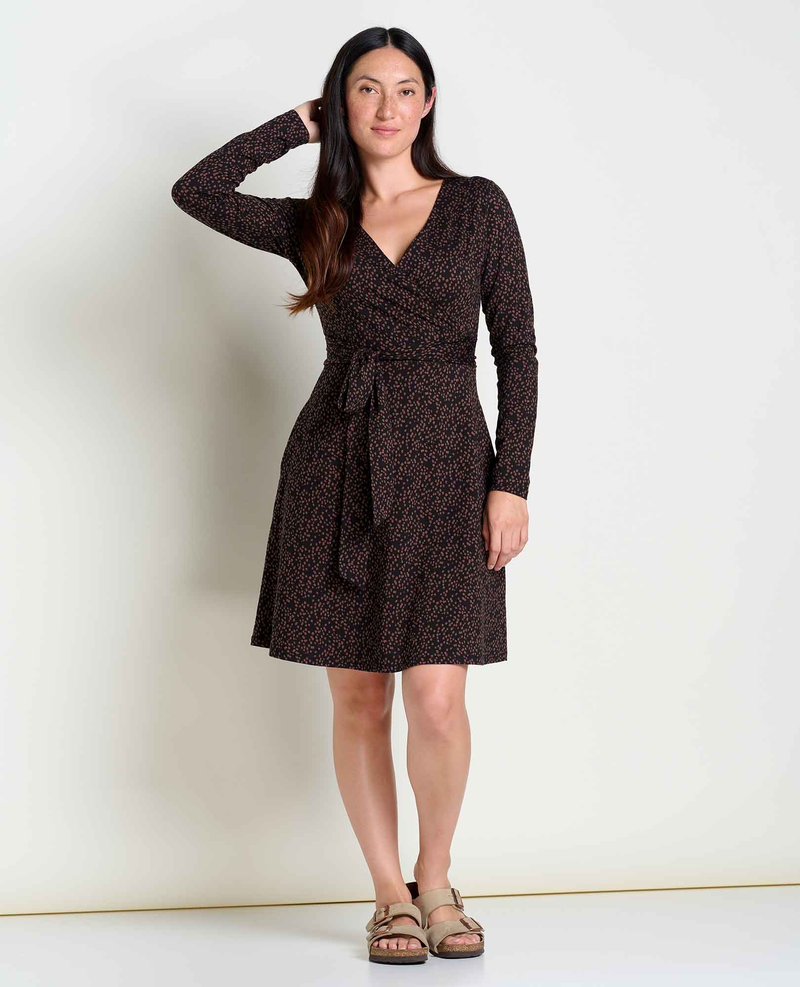 Cue Wrap Long Sleeve Dress Black Dot Print / XS Cue Wrap Long Sleeve Dress Black Dot Print / XS