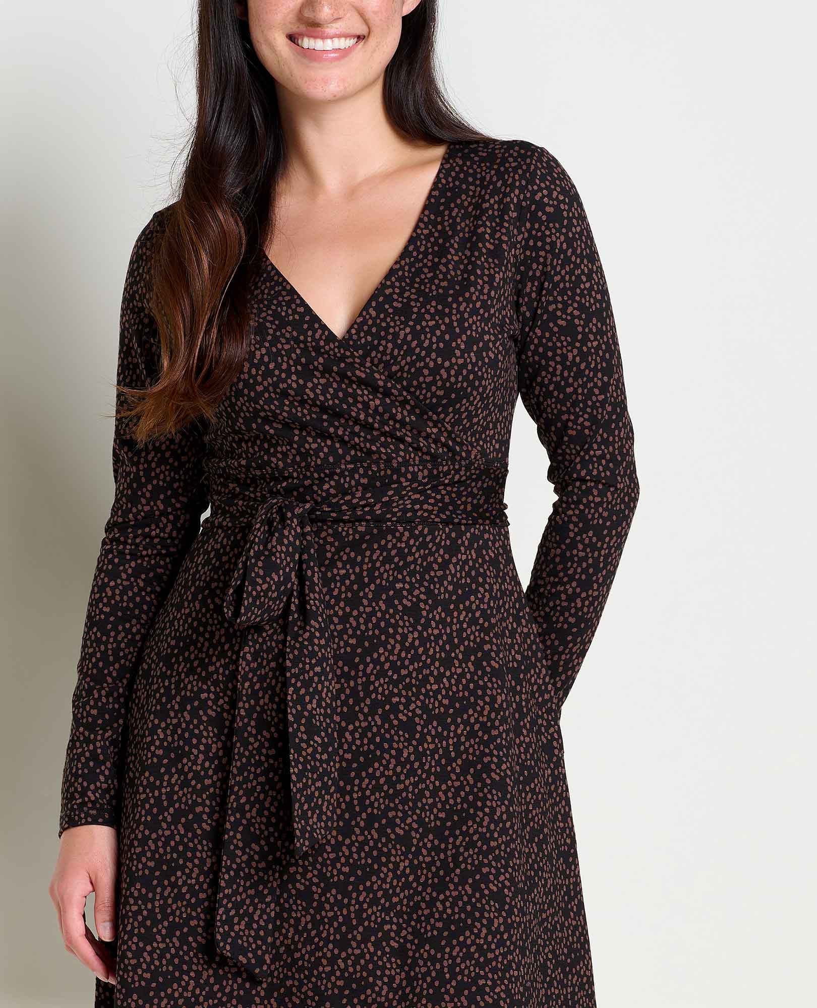 Cue Wrap Long Sleeve Dress Black Dot Print / XS Cue Wrap Long Sleeve Dress Black Dot Print / XS