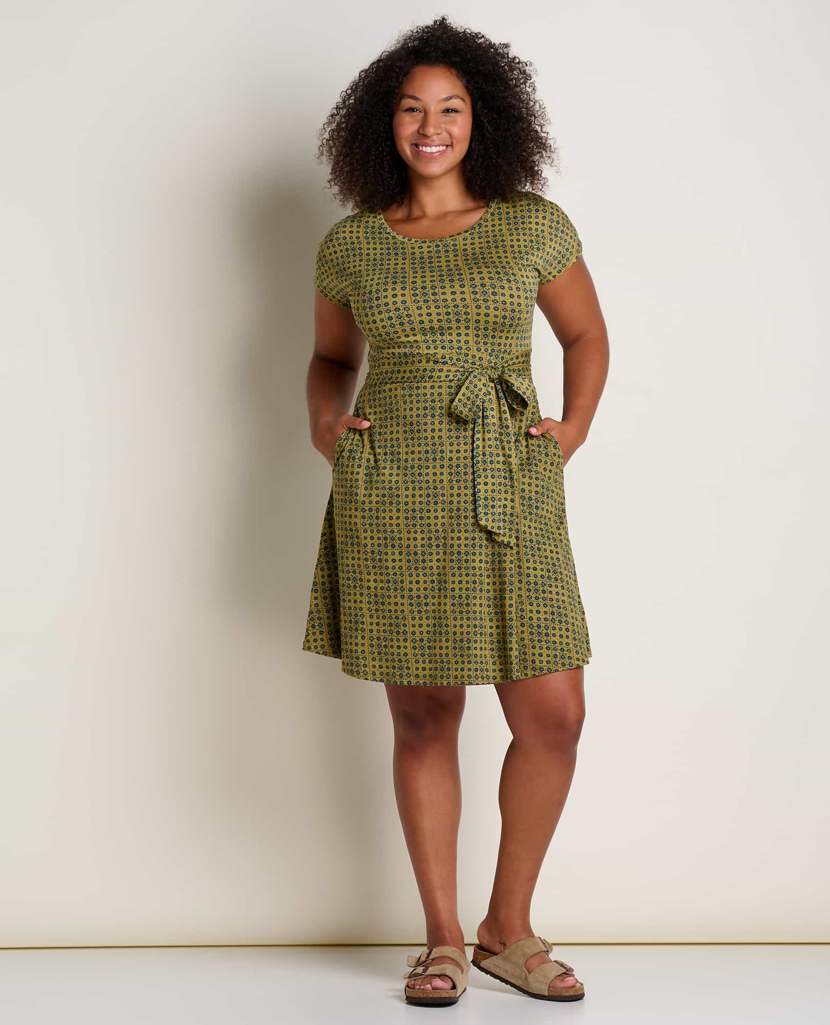 Toad&Co Cue Wrap Short-Sleeve Shirt Dress - Women's Green Moss Geo Print, Xs Toad&Co Cue Wrap Short-Sleeve Shirt Dress - Women's Green Moss Geo Print, Xs