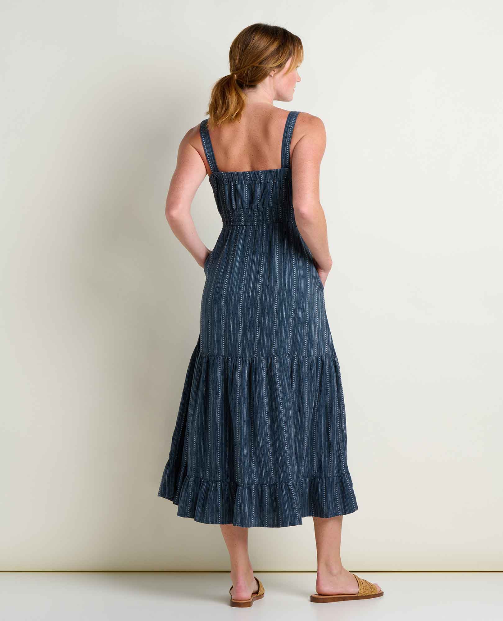 midi maxi dress Toad & Co Women's Taj Hemp Tiered Midi Dress, Midnight Dobby, L