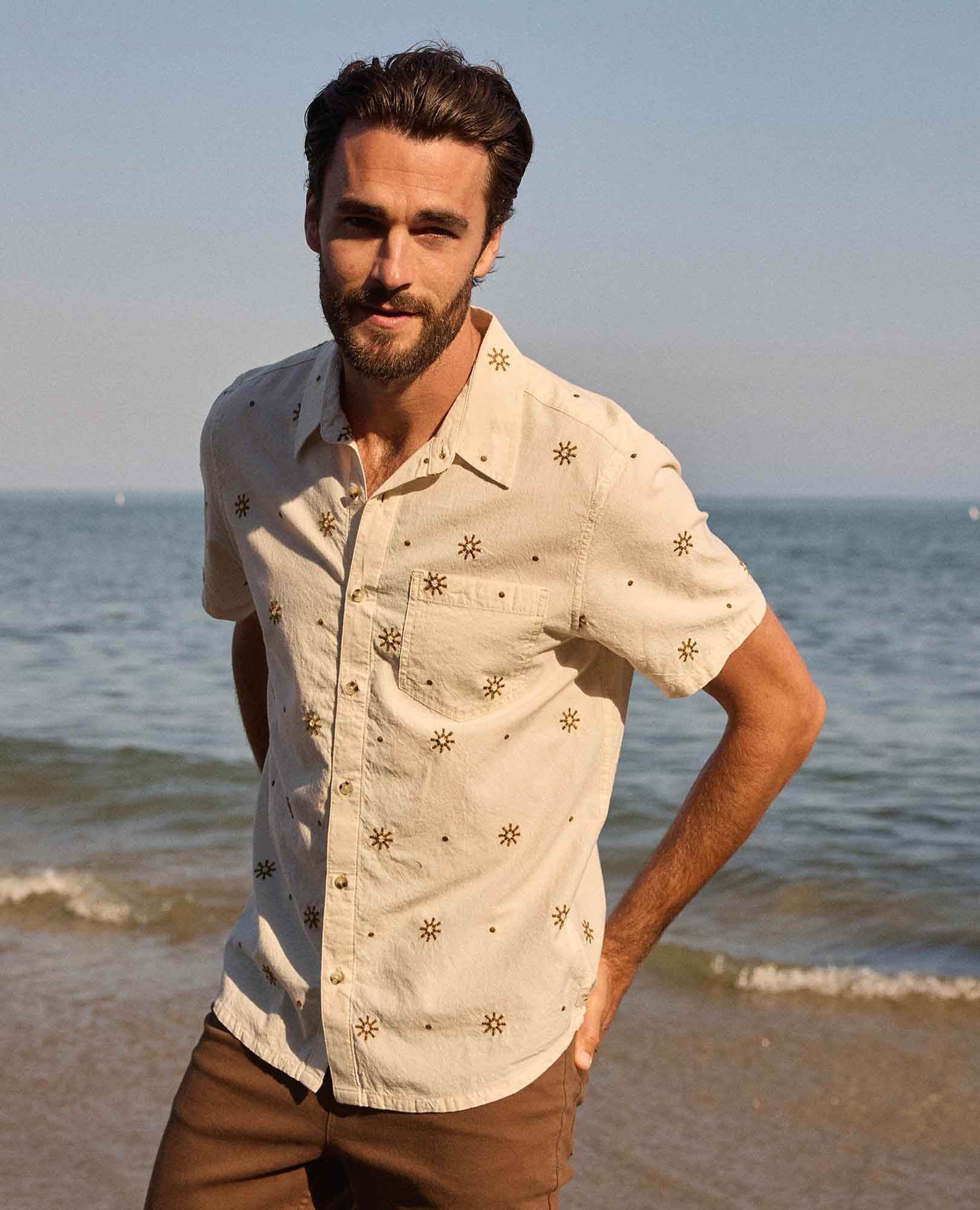 dress shirt embroidery Hand embroidered White classic cut shirt