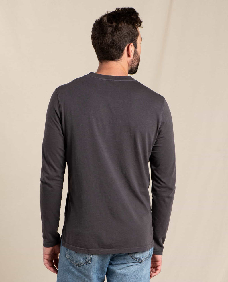Men's Organic Cotton Long Sleeve Henley Top in Campus Green Grit